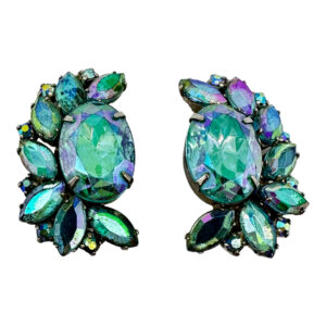 Sixties Blue Aurora Borealis Crystal Earrings