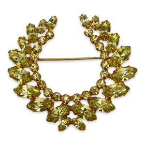 B David Yellow Rhinestone Laurel Wreath Brooch