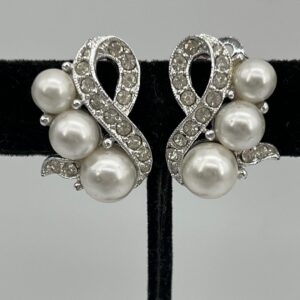 Retro Fake Pearl and Rhinestone Clip-On Earrings